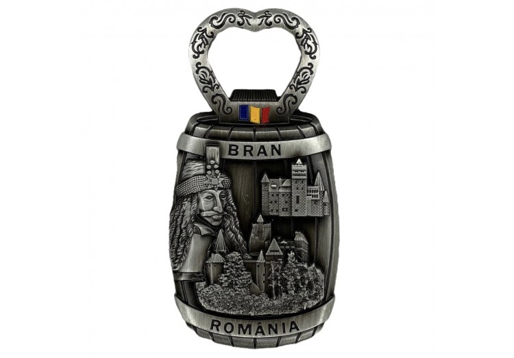 Magnet metalic Bran România (deschizător de sticle) argintiu